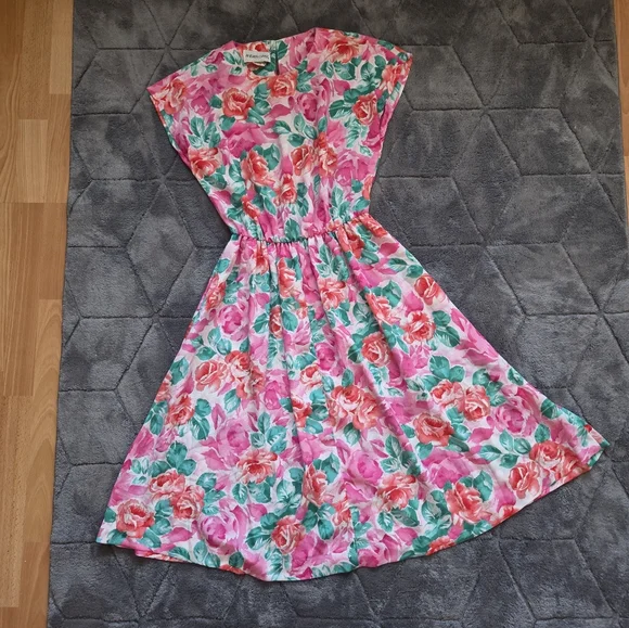 Andrea Gayle VTG 80s Floral Dress & Pink Blazer Jacket Cottage Retro Spring 10 - Picture 4 of 7